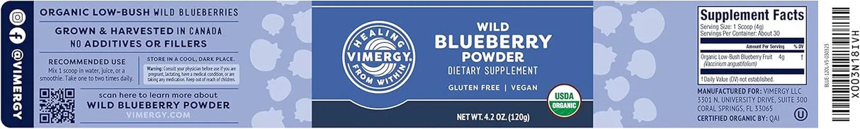 VIMERGY - Vimergy Wild Blueberry Powder 125Gr. - The Red Vitamin MX - Suplementos Alimenticios - {{ shop.shopifyCountryName }}