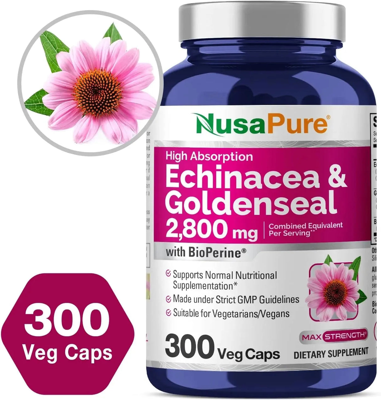 NUSAPURE - NusaPure Echinacea Goldenseal 2800Mg. 300 Capsulas - The Red Vitamin MX - Suplementos Alimenticios - {{ shop.shopifyCountryName }}