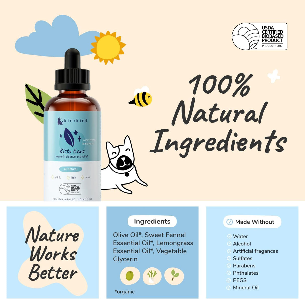 kin+kind Cat Ear Cleaner 118Ml.