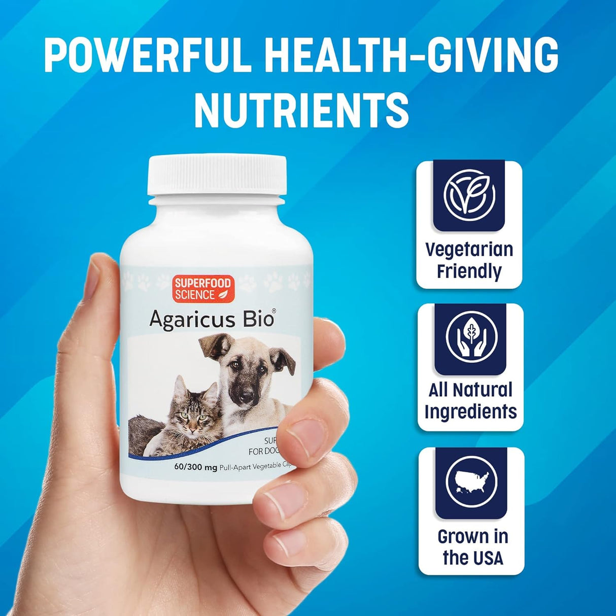 SUPERFOOD SCIENCE - Superfood Science Agaricus Bio 300Mg. Mushroom Pet Supplement 60 Capsulas - The Red Vitamin MX - Suplementos Herbales Para Perros - {{ shop.shopifyCountryName }}