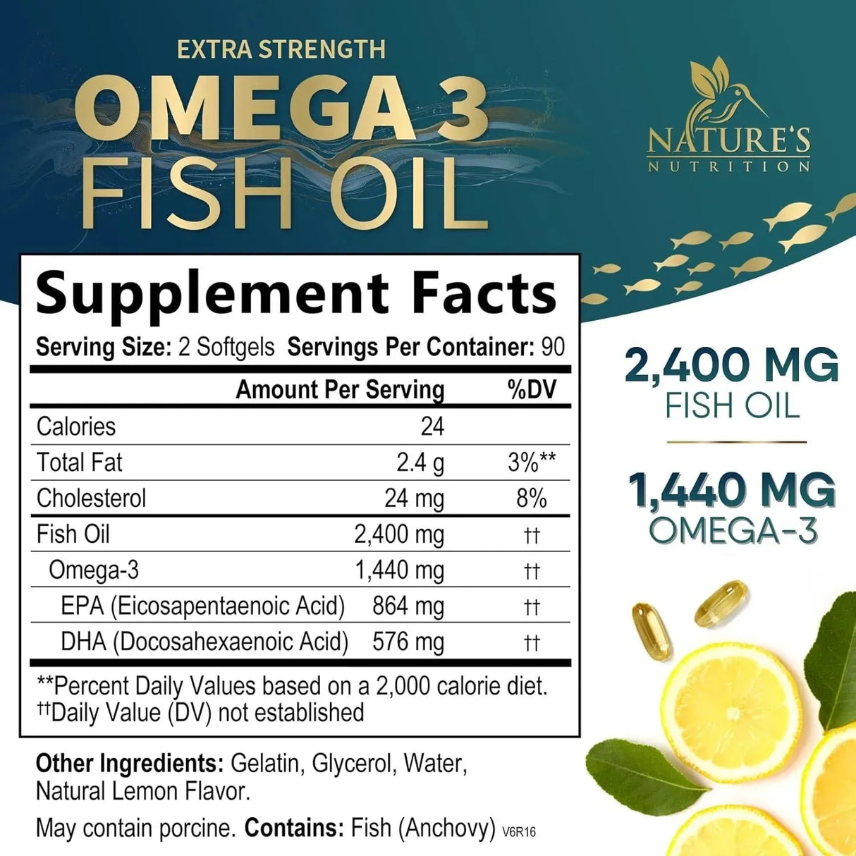 NATURE'S NUTRITION - Nature's Nutrition Triple Strength Omega 3 Fish Oil 2400Mg. 180 Capsulas Blandas - The Red Vitamin MX - Suplementos Alimenticios - {{ shop.shopifyCountryName }}
