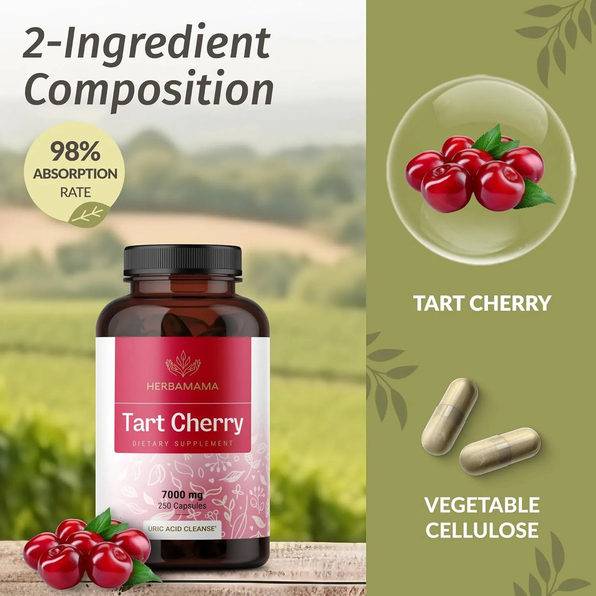 HERBAMAMA - HERBAMAMA Tart Cherry Extract 7000Mg. 250 Capsulas - The Red Vitamin MX - Suplementos Alimenticios - {{ shop.shopifyCountryName }}