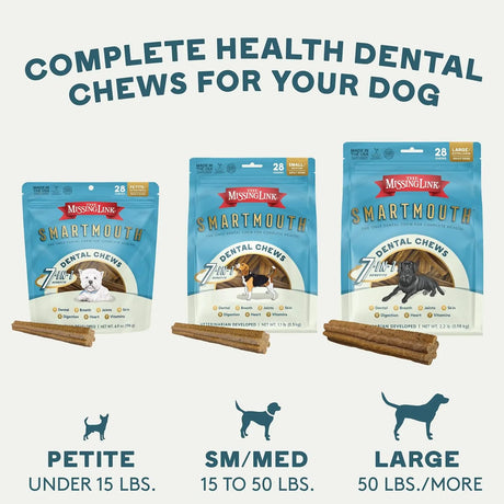 THE MISSING LINK - The Missing Link Smartmouth Vet Developed Dental Chew Treats Small/Medium 15-50lb Dogs 28 Piezas - The Red Vitamin MX - Cuidado Dental Para Perros - {{ shop.shopifyCountryName }}