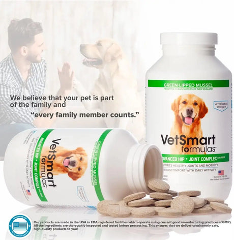 VETSMART - VetSmart Formulas Advanced Hip & Joint Tablets 120 Tabletas Masticables - The Red Vitamin MX - Cuidado De Cadera Y Articulaciones Para Perros - {{ shop.shopifyCountryName }}
