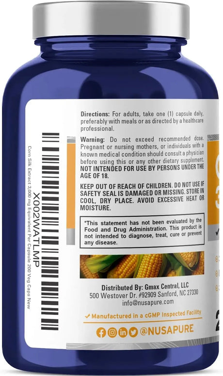 NUSAPURE - NusaPure Corn Silk Extract 3,000Mg. 200 Capsulas - The Red Vitamin MX - Suplementos Alimenticios - {{ shop.shopifyCountryName }}