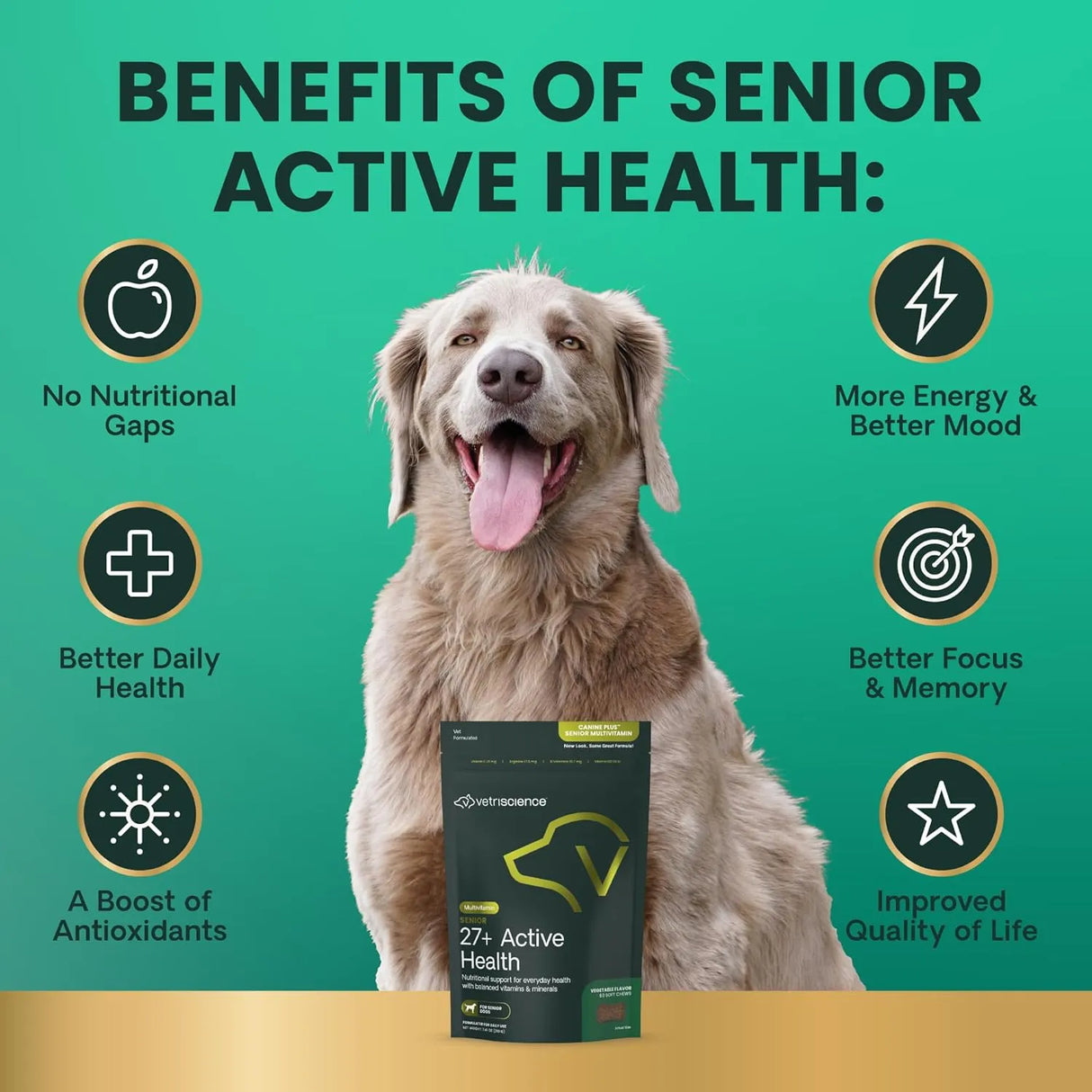 VETRISCIENCE - VetriScience Senior 27+ Active Health Daily Chewable Multivitamins for Senior Dogs 60 Masticables - The Red Vitamin MX - Multivitamínicos Para Perros - {{ shop.shopifyCountryName }}