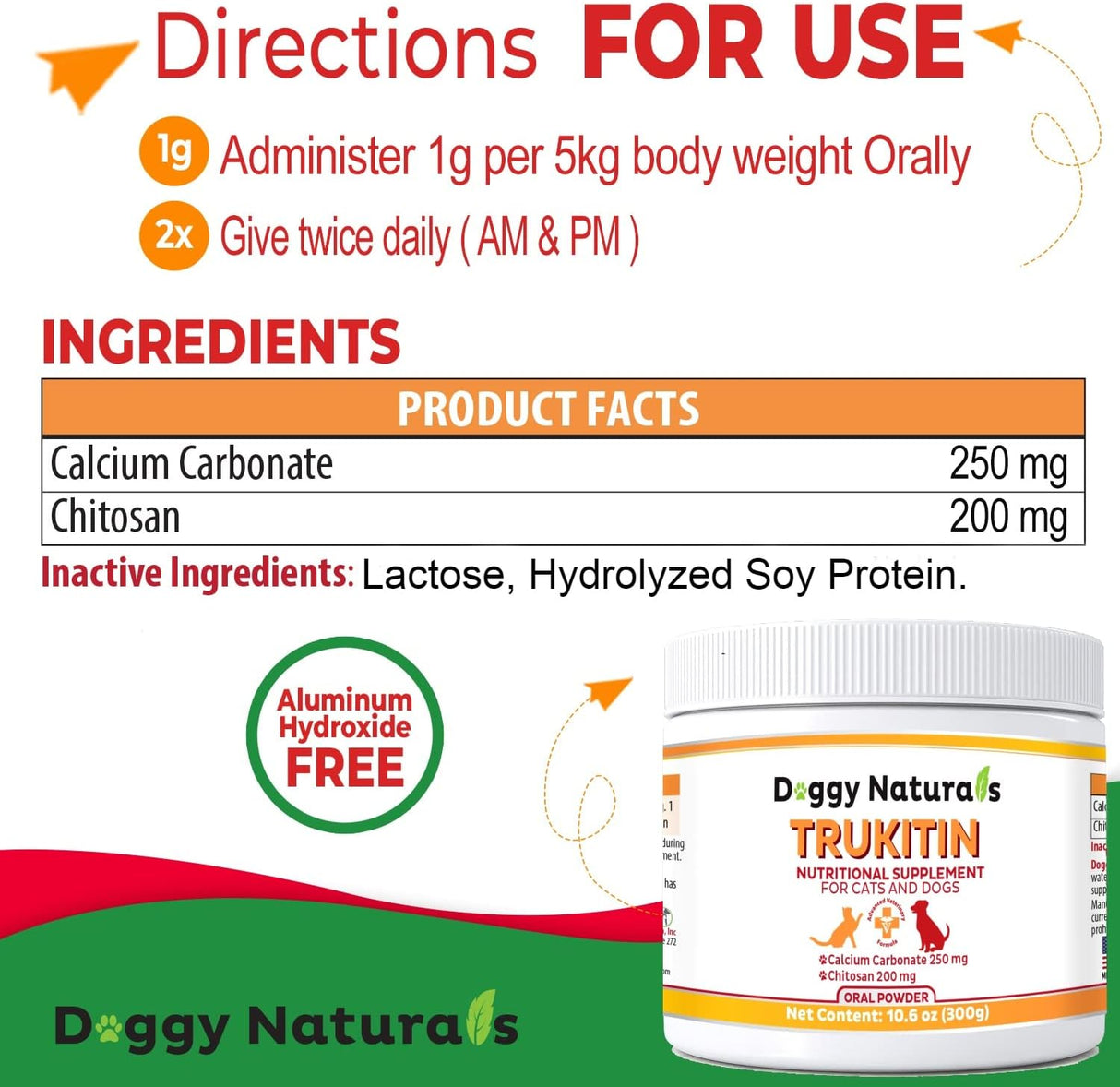 Doggy Naturals Trukitin Chitosin Based Phosphate Binder for Cats & Dogs 300Gr.