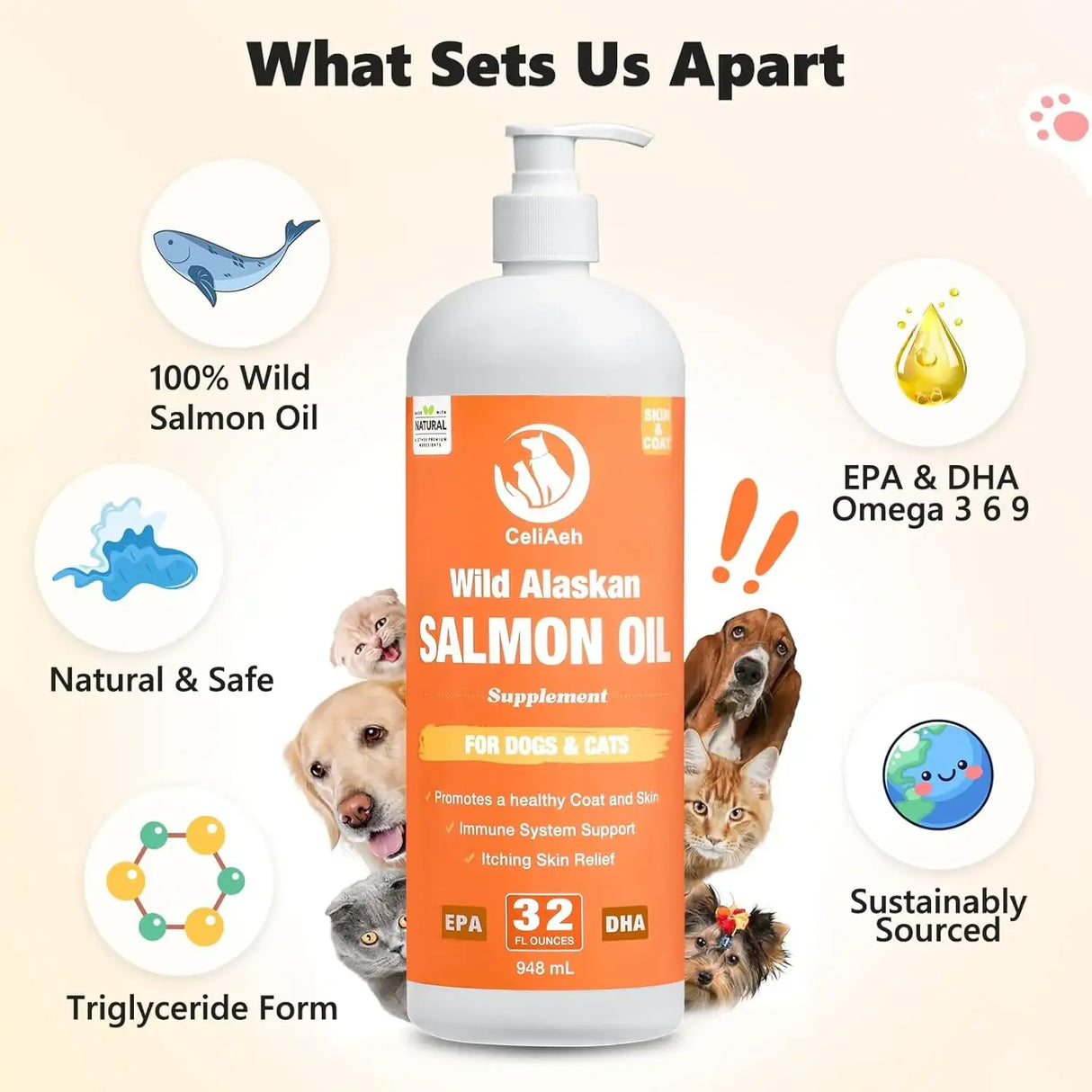 CELIAEH - CeliAeh Wild Salmon Oil for Dogs & Cats 32 Fl.Oz. - The Red Vitamin MX - Aceite De Pescado Para Perros - {{ shop.shopifyCountryName }}