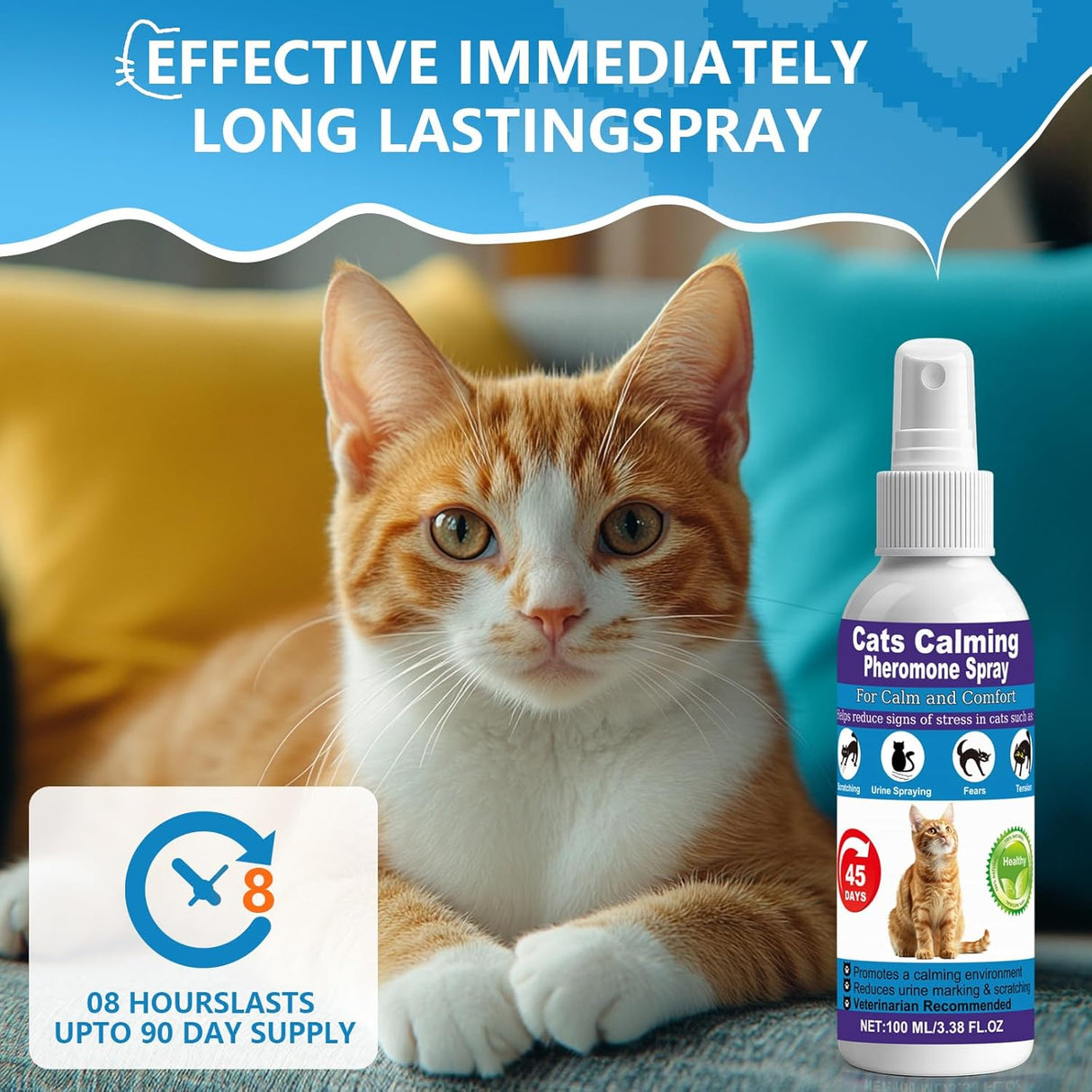 TKMTCNOP Cat Calming Pheromone Spray for Stress & Anxiety Relief 100Ml. 2 Pack