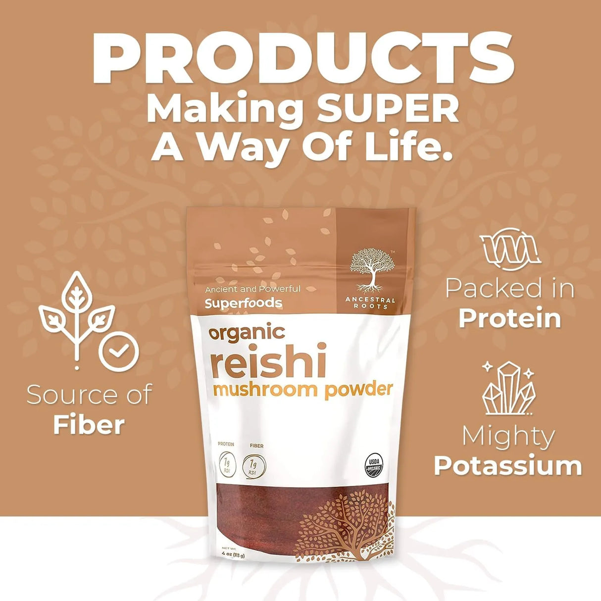 ANCESTRAL ROOTS - ANCESTRAL ROOTS Red Reishi Mushroom Powder 113Gr. - The Red Vitamin MX - Suplementos Alimenticios - {{ shop.shopifyCountryName }}