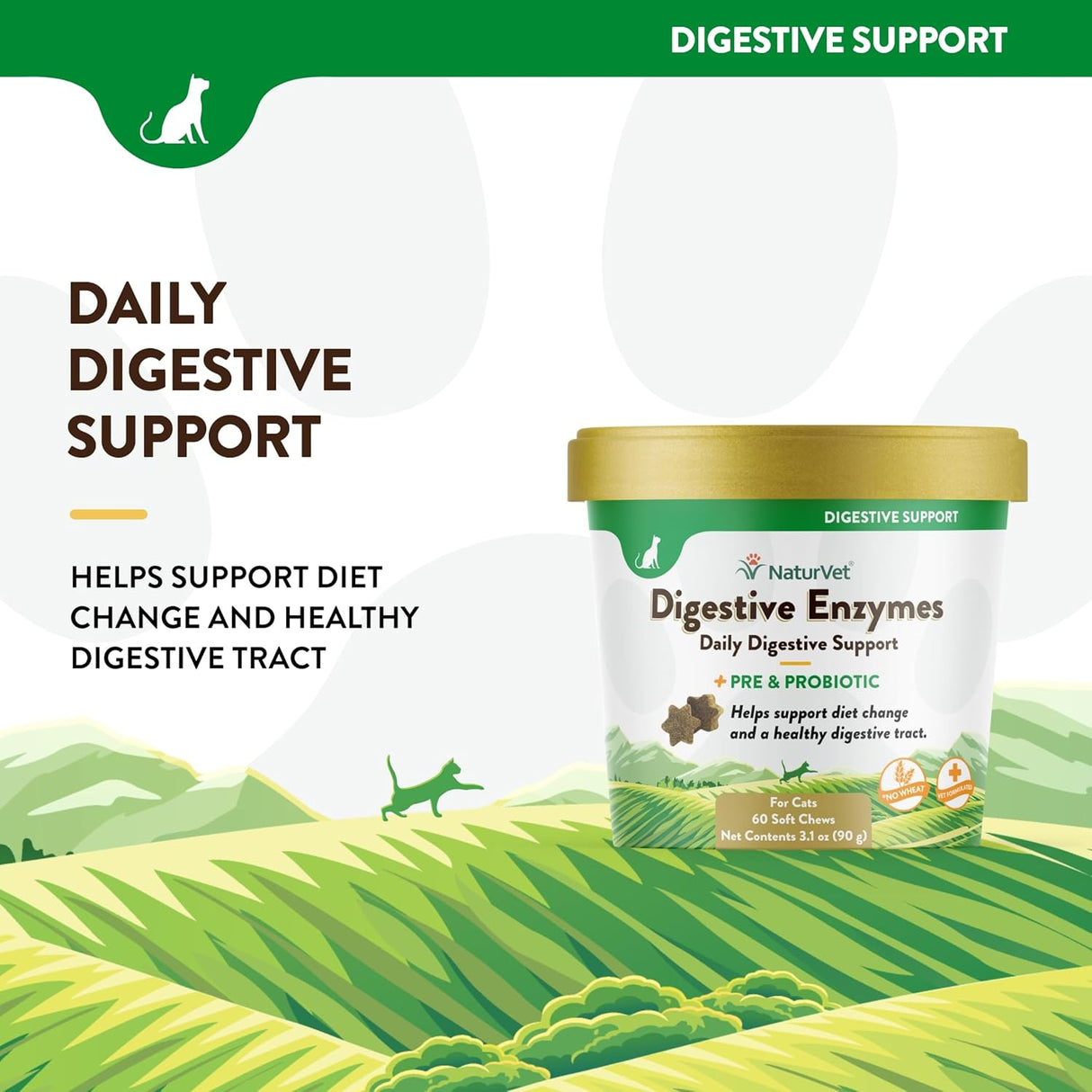 NaturVet Digestive Enzymes for Cats Plus Probiotics 60 Masticables