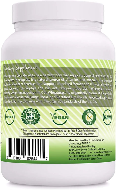 AMAZING INDIA - Amazing India USDA Certified Organic Wheatgrass Power 454Gr. - The Red Vitamin MX - Suplementos Alimenticios - {{ shop.shopifyCountryName }}