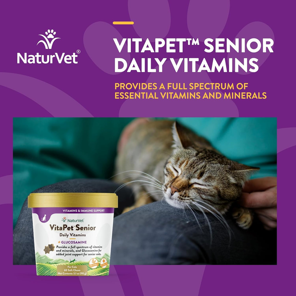 NaturVet VitaPet Senior Daily Vitamins for Cats 60 Masticables