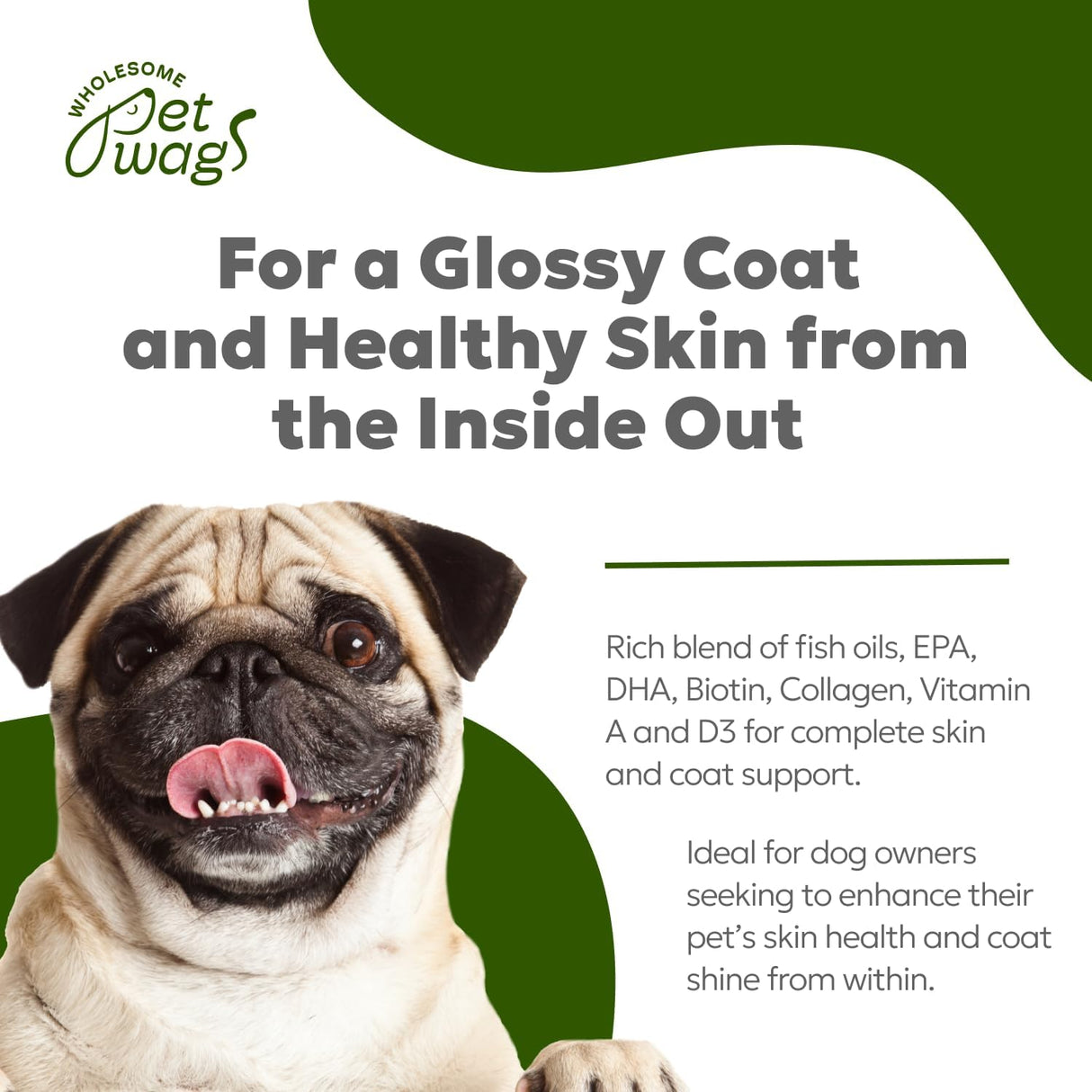 Wholesome Pet Wags Skin & Coat Soft Chews 60 Masticables