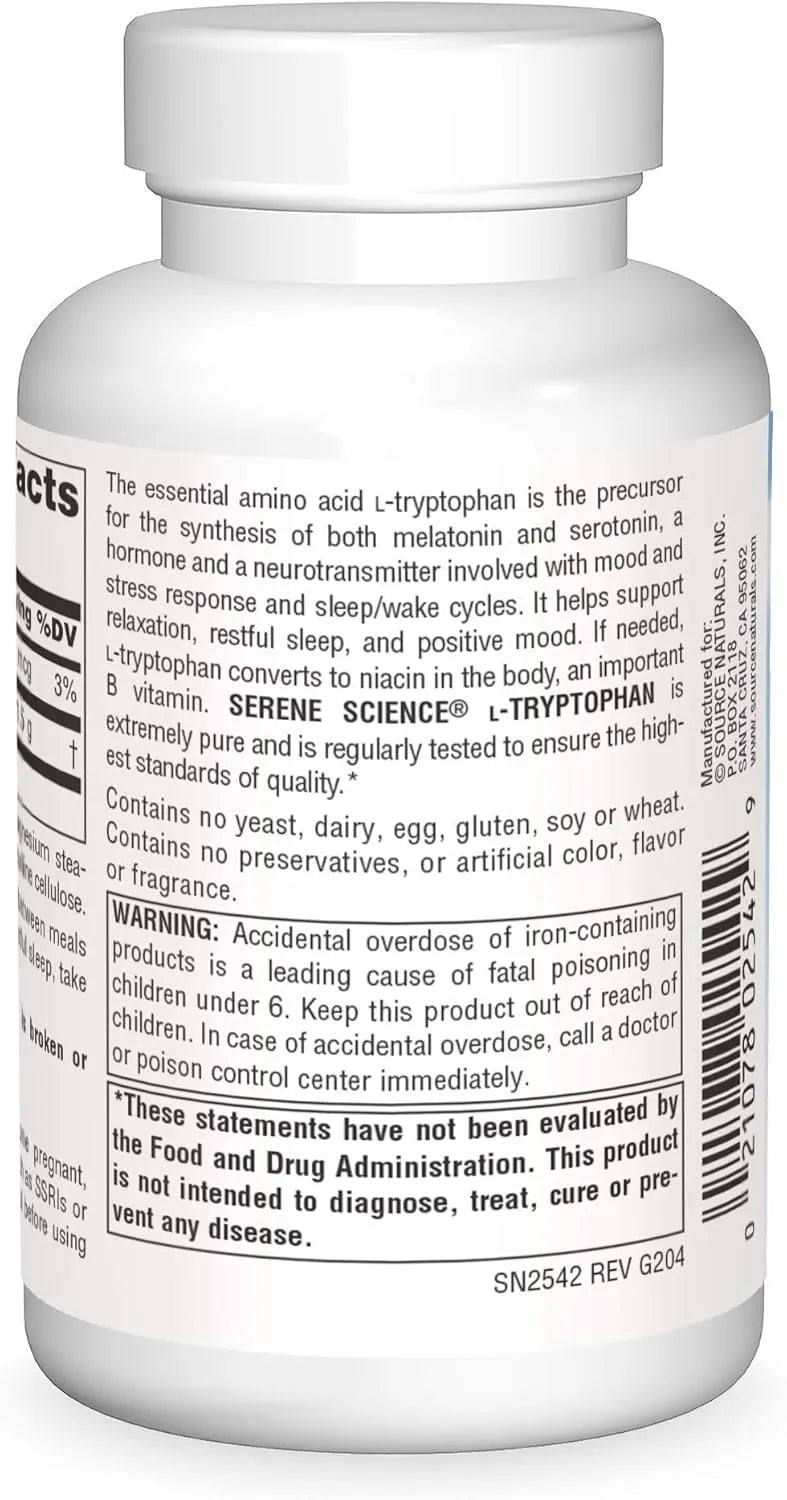 SOURCE NATURALS - Source Naturals Serene Science L-Tryptophan 500Mg. 60 Capsulas - The Red Vitamin MX - Suplementos Alimenticios - {{ shop.shopifyCountryName }}