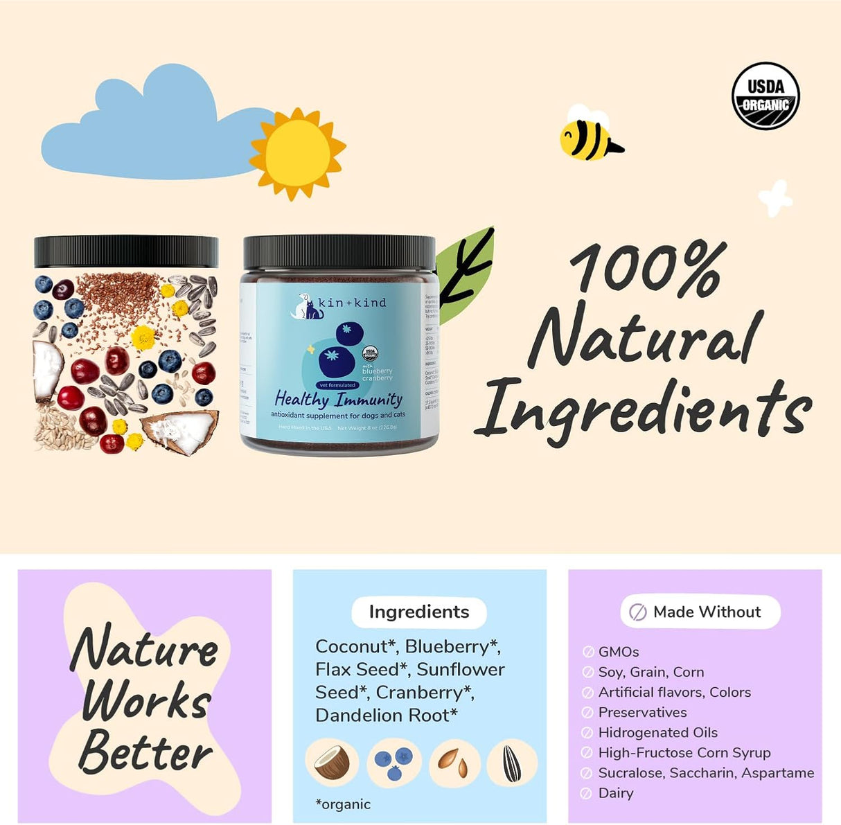 kin+kind Healthy Immunity Dog Supplement Powder 226Gr.