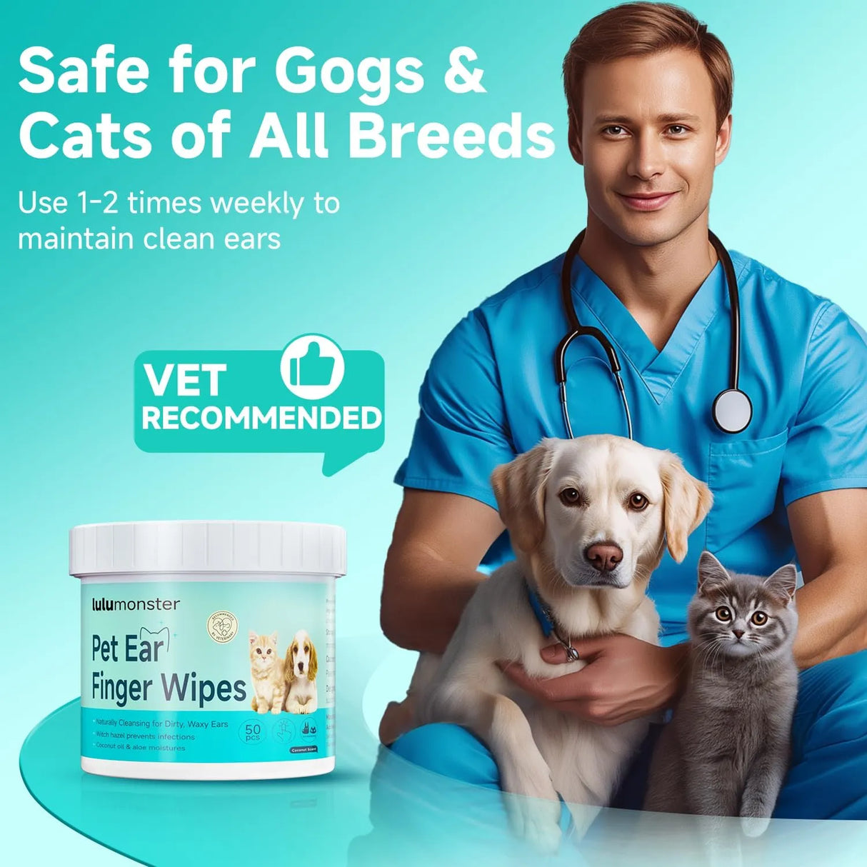 LULUMONSTER - LULUMONSTER Ear Cleaner Finger Wipes for Dog & Cat Unscented 50 Toallitas - The Red Vitamin MX - Cuidado Del Oído De Perros - {{ shop.shopifyCountryName }}