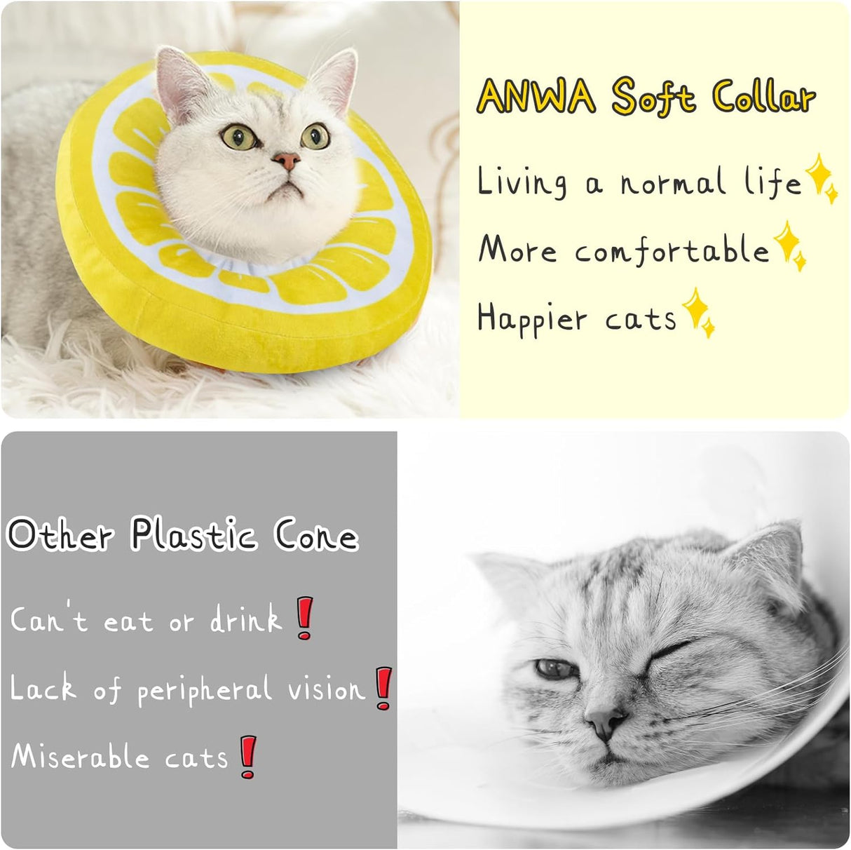 ANWA Adjustable Cat Cone Collar Soft Lemon Medium