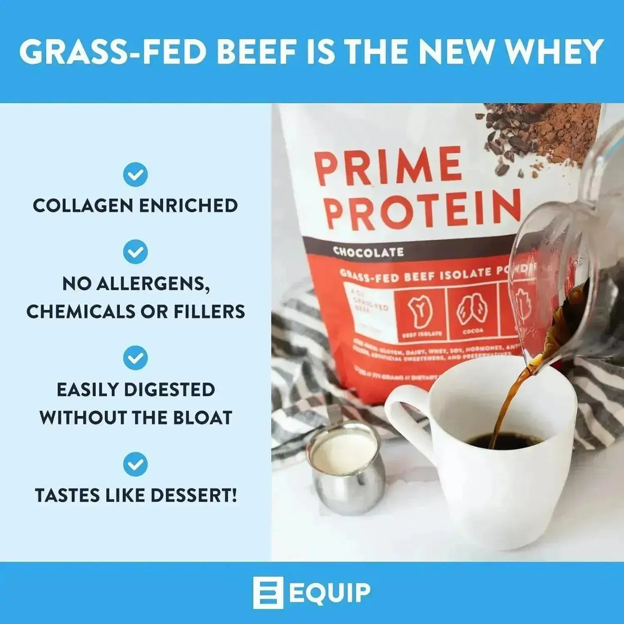 EQUIP FOODS - Equip Foods Prime Protein Powder Grass Fed Beef Protein Isolate Chocolate 771Gr. - The Red Vitamin MX - Suplementos Alimenticios - {{ shop.shopifyCountryName }}
