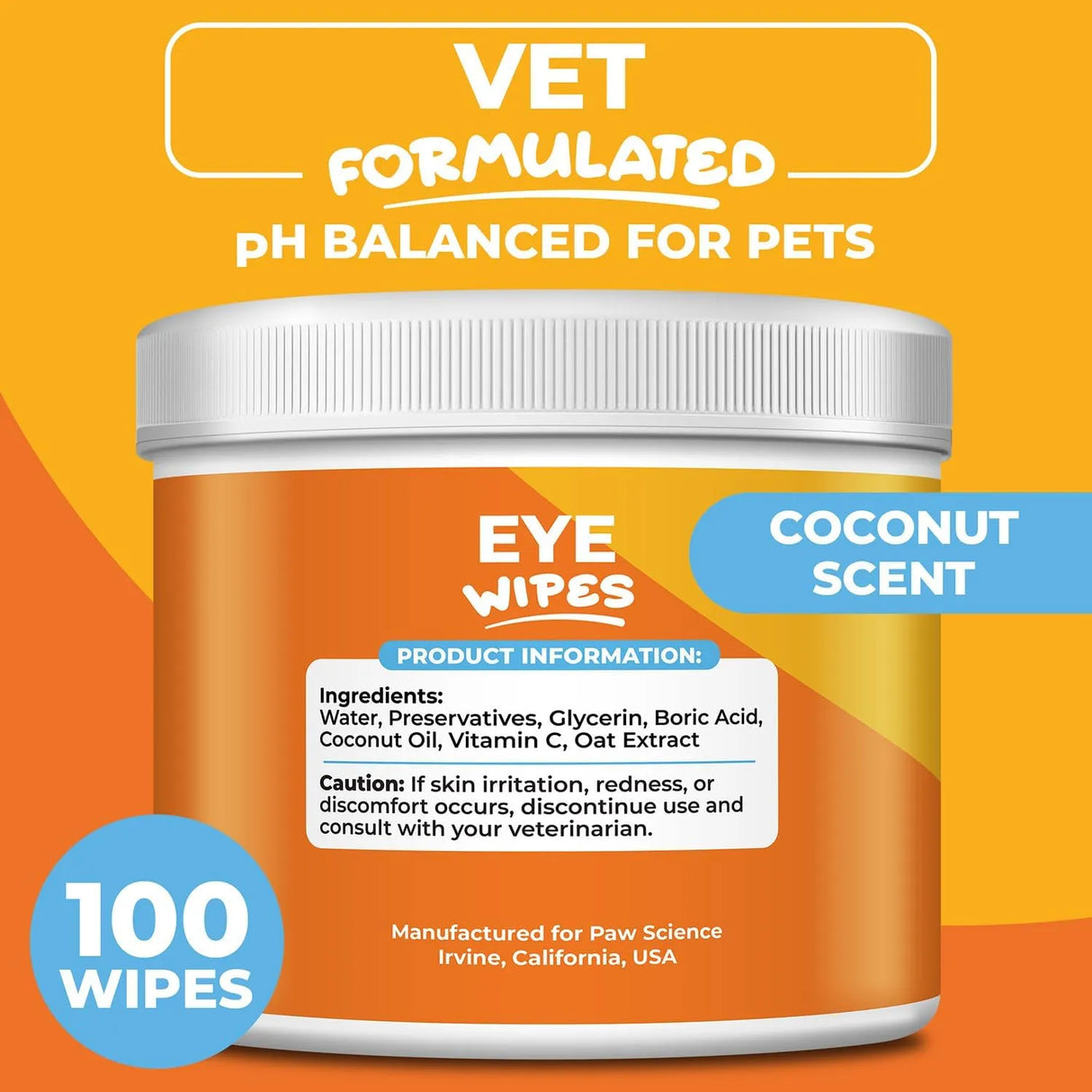 PAW SCIENCE - Paw Science Dog Eye Wipes Coconut Scent 100 Toallitas - The Red Vitamin MX - Cuidado De Los Ojos De Los Perros - {{ shop.shopifyCountryName }}