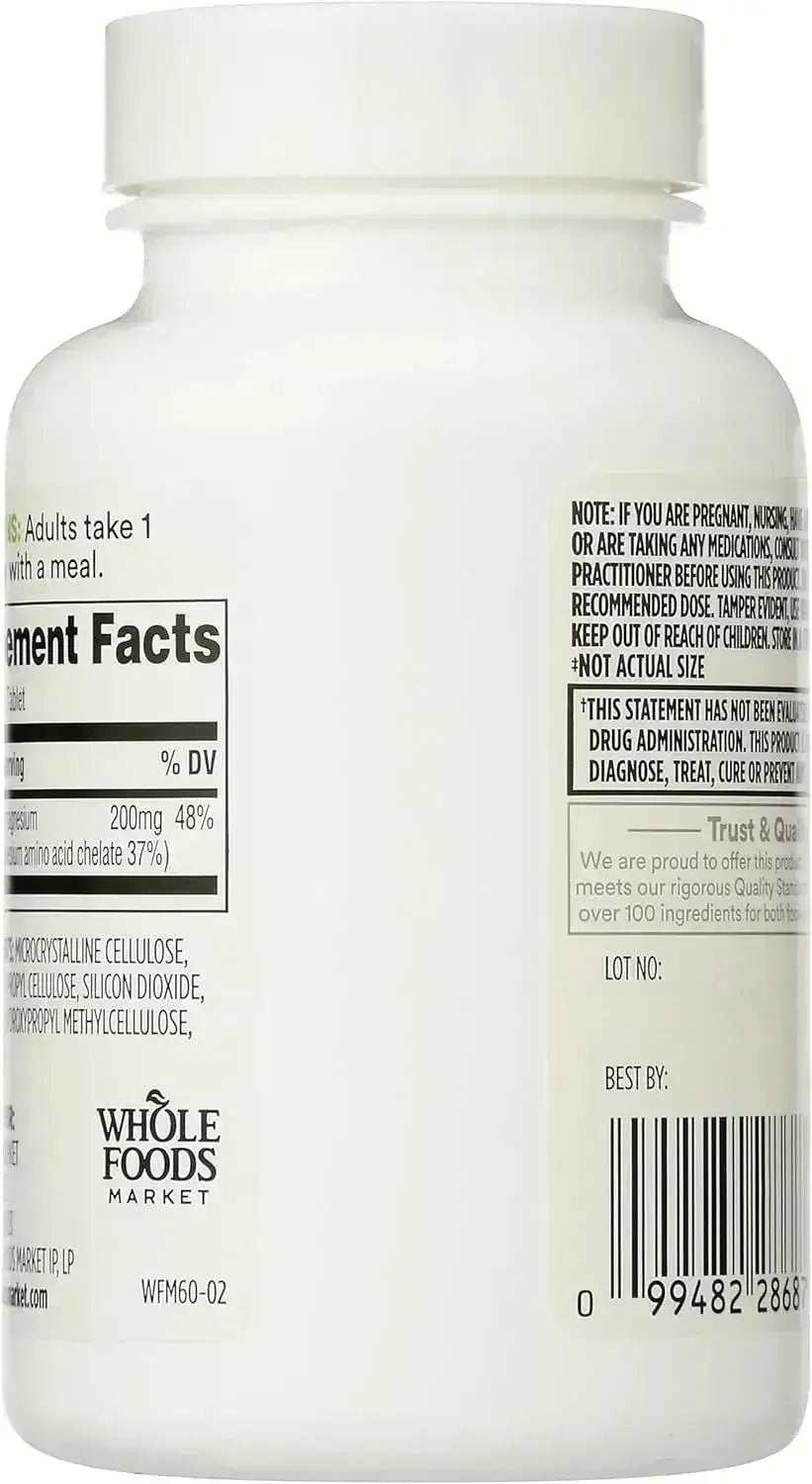 365 - 365 by Whole Foods Market Magnesium 200Mg. 60 Tabletas - The Red Vitamin MX - Suplementos Alimenticios - {{ shop.shopifyCountryName }}