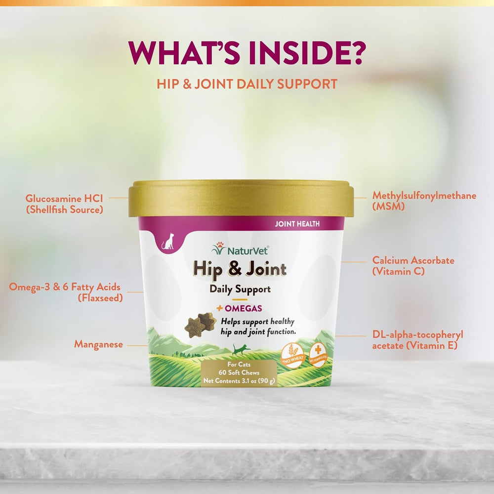 NaturVet Hip & Joint for Cats Plus Omegas 60 Masticables