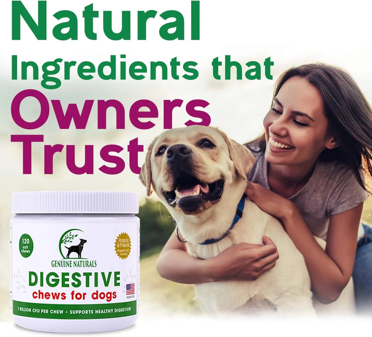 GENUINE NATURALS - Genuine Naturals Digestive Supplement for Dogs Probiotics Chews 120 Masticables - The Red Vitamin MX - Probióticos Para Perros - {{ shop.shopifyCountryName }}