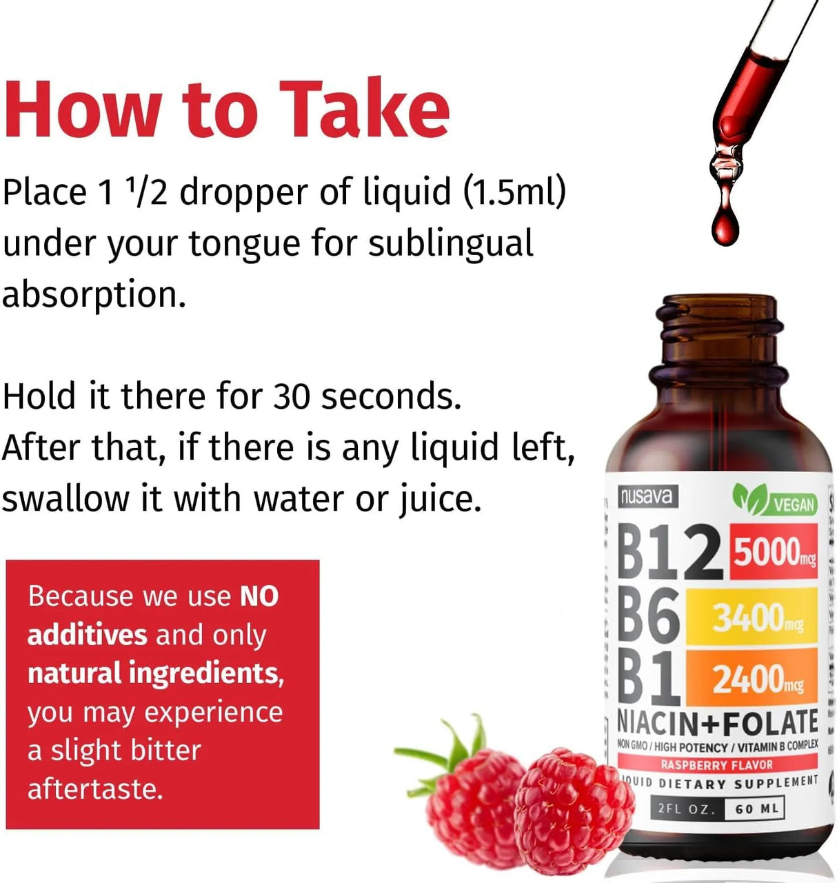 NUSAVA - NUSAVA Vitamin B12 and B6 Liquid Drops Raspberry 2 Fl.Oz. 2 Pack - The Red Vitamin MX - Suplementos Alimenticios - {{ shop.shopifyCountryName }}