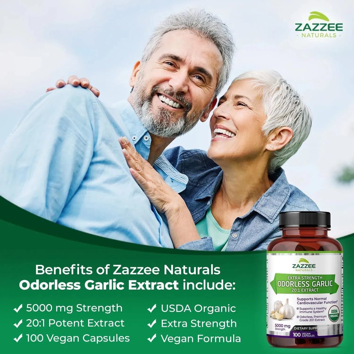 ZAZZEE NATURALS - Zazzee USDA Organic Odorless Garlic 20:1 Extract 100 Capsulas - The Red Vitamin MX - Suplementos Alimenticios - {{ shop.shopifyCountryName }}