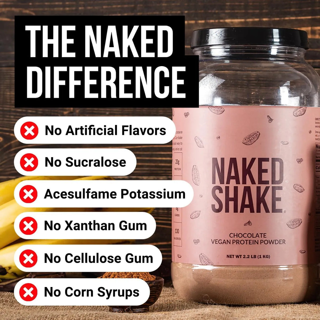 NAKED NUTRITION - Naked Shake Chocolate Protein Powder 30 Servicios 1 Kg. - The Red Vitamin MX - Suplementos Alimenticios - {{ shop.shopifyCountryName }}