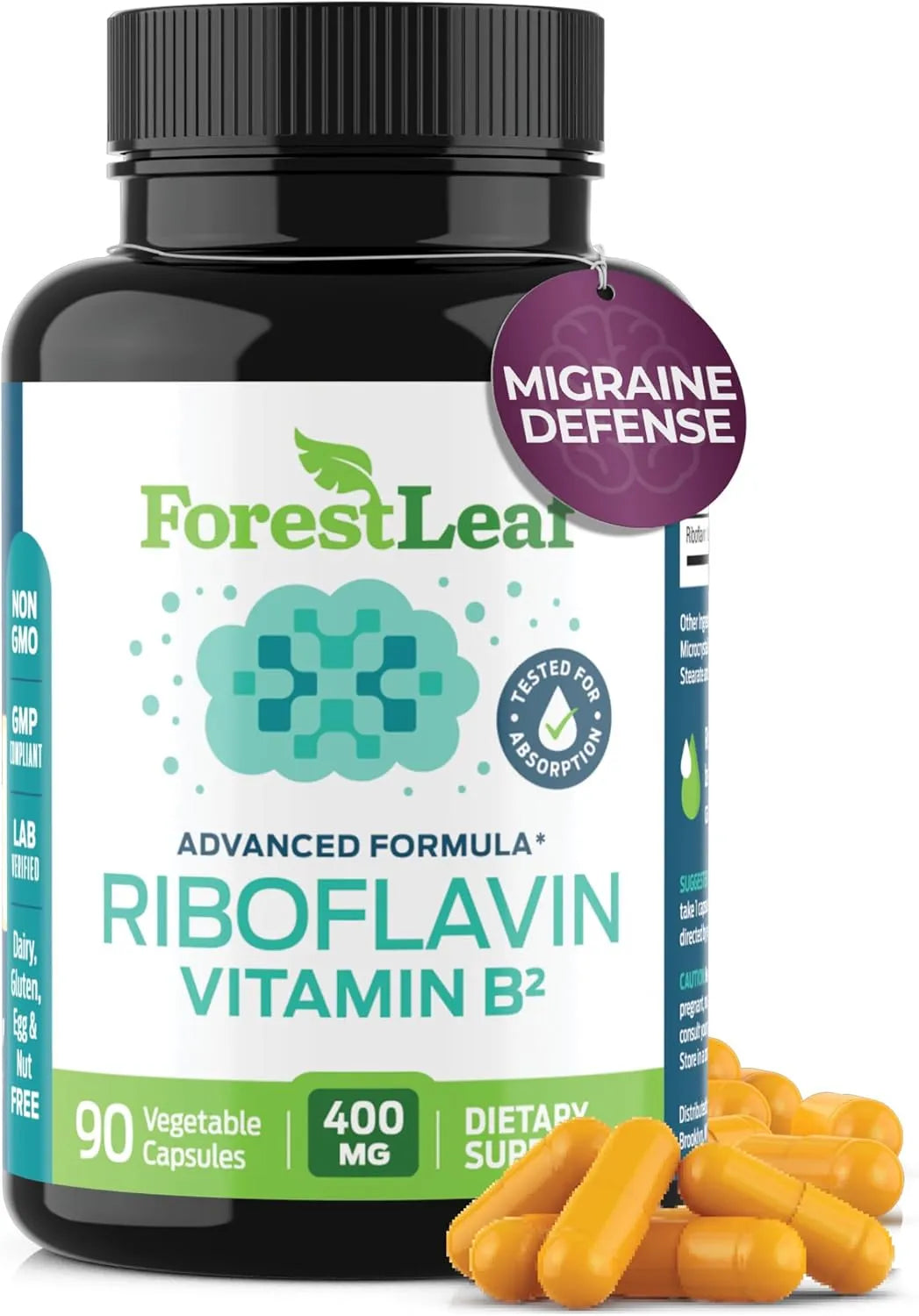 FOREST LEAF - ForestLeaf Vitamin B2 Riboflavin 400Mg. 90 Capsulas - The Red Vitamin MX - Suplementos Alimenticios - {{ shop.shopifyCountryName }}