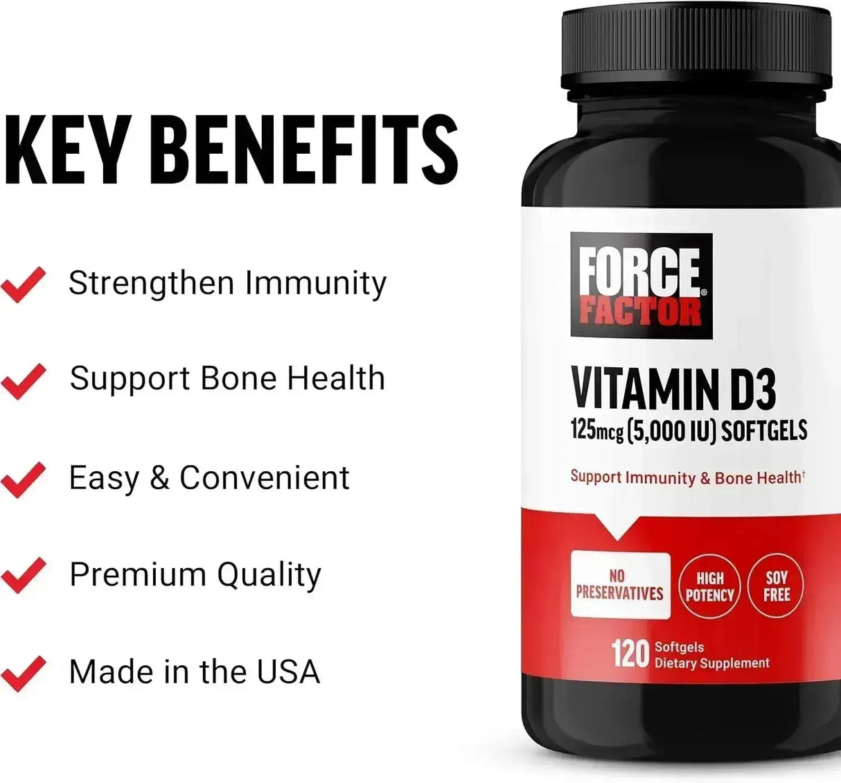 FORCE FACTOR - FORCE FACTOR Vitamin D3 5000 IU 120 Capsulas Blandas - The Red Vitamin MX - Suplementos Alimenticios - {{ shop.shopifyCountryName }}