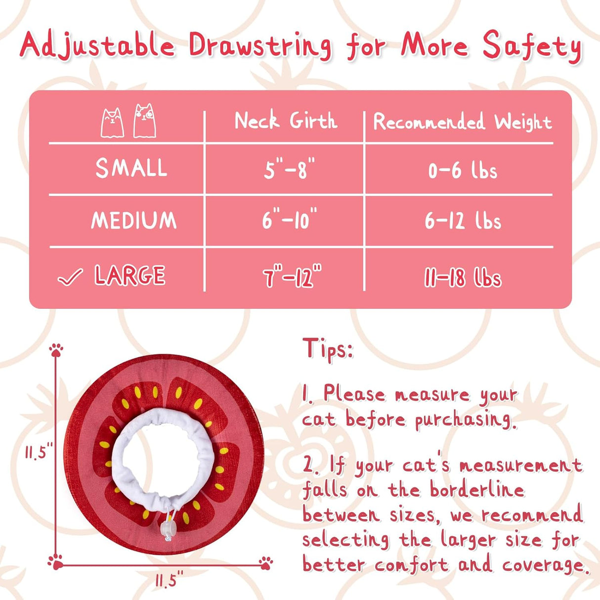 ANWA Adjustable Cat Cone Collar Soft Tomato Large