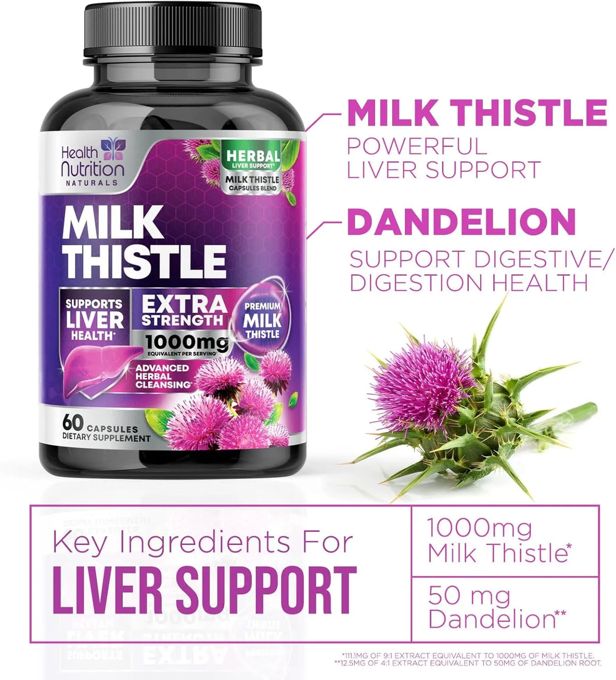 HEALTH NUTRITION NATURALS - Health Nutrition Naturals Milk Thistle Extract 1000Mg. 60 Capsulas - The Red Vitamin MX - Suplementos Alimenticios - {{ shop.shopifyCountryName }}