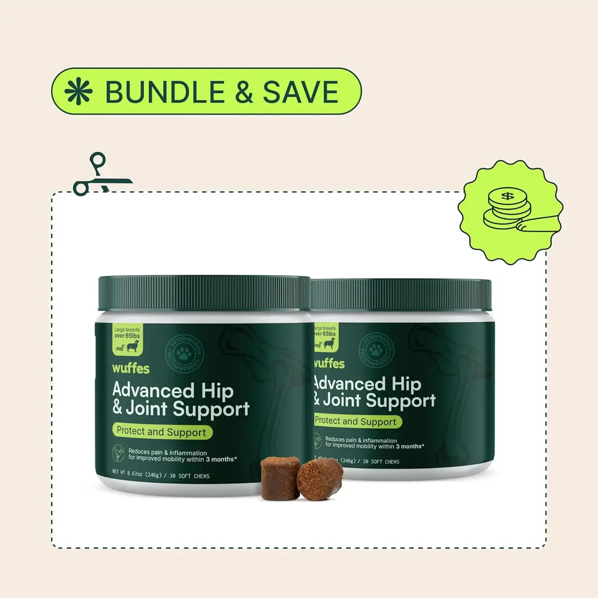 WUFFES - Wuffes Advanced Dog Hip and Joint Large Dog Breeds Pork Flavored 30 Masticables 2 Pack - The Red Vitamin MX - Cuidado De Cadera Y Articulaciones Para Perros - {{ shop.shopifyCountryName }}