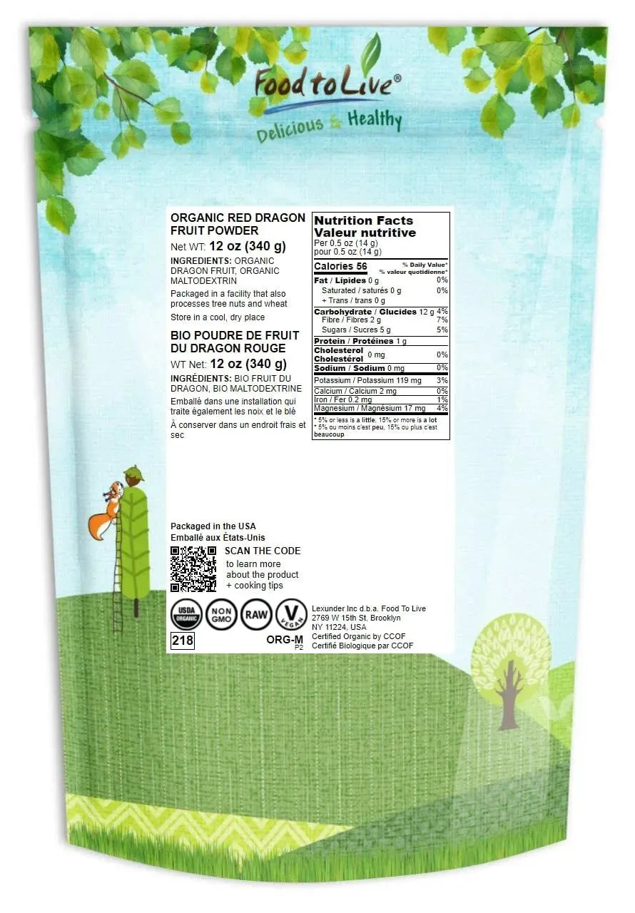 FOOD TO LIVE - Food to Live Organic Dragon Fruit Powder 12 Oz. - The Red Vitamin MX - Suplementos Alimenticios - {{ shop.shopifyCountryName }}