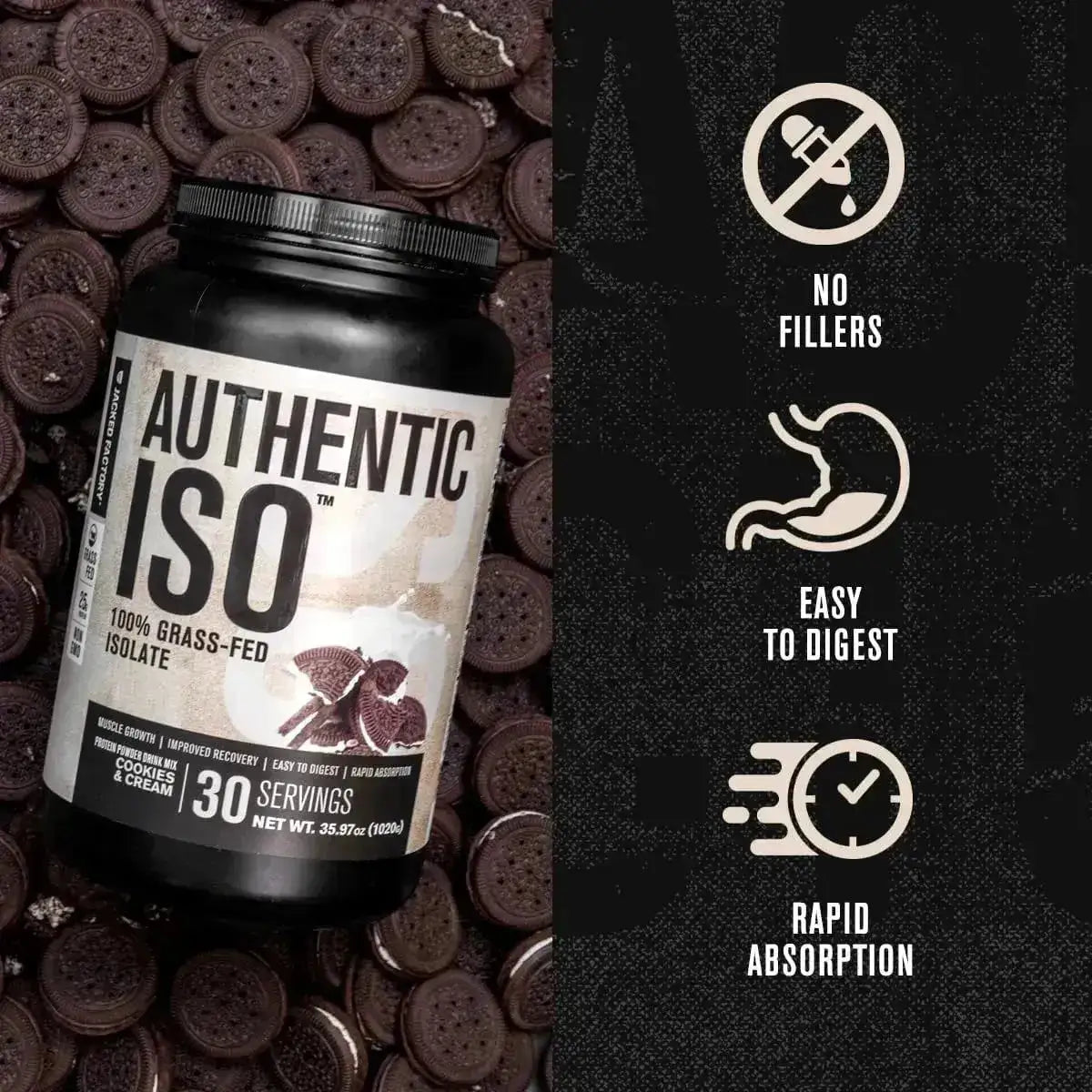 JACKED FACTORY - Jacked Factory Authentic ISO Grass Fed Whey Protein Isolate Powder Cookies & Cream 1020Gr. - The Red Vitamin MX - Suplementos Alimenticios - {{ shop.shopifyCountryName }}