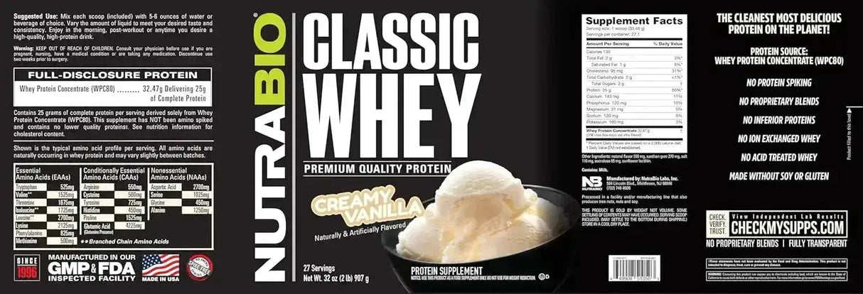NUTRABIO - NutraBio Classic Whey Protein Powder Creamy Vanilla 27 Servicios 907Gr. - The Red Vitamin MX - Suplementos Alimenticios - {{ shop.shopifyCountryName }}