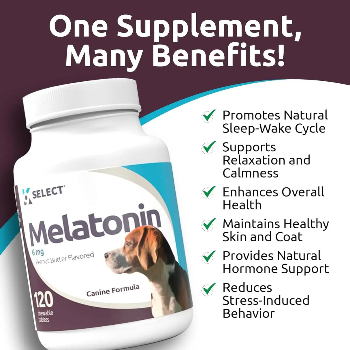 K9 SELECT - K9 Select Melatonin for Dogs Peanut Butter 6Mg. 120 Tabletas Masticables - The Red Vitamin MX - Relajantes Para Perros - {{ shop.shopifyCountryName }}