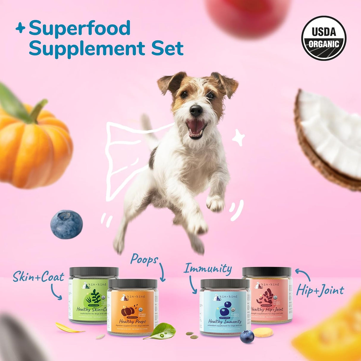 kin+kind Superfood Set for Dogs Boost Immunity Promotes Healthy Skin & Coat Hip & Joint Healthy Digestion 4 Oz. 4 Pack