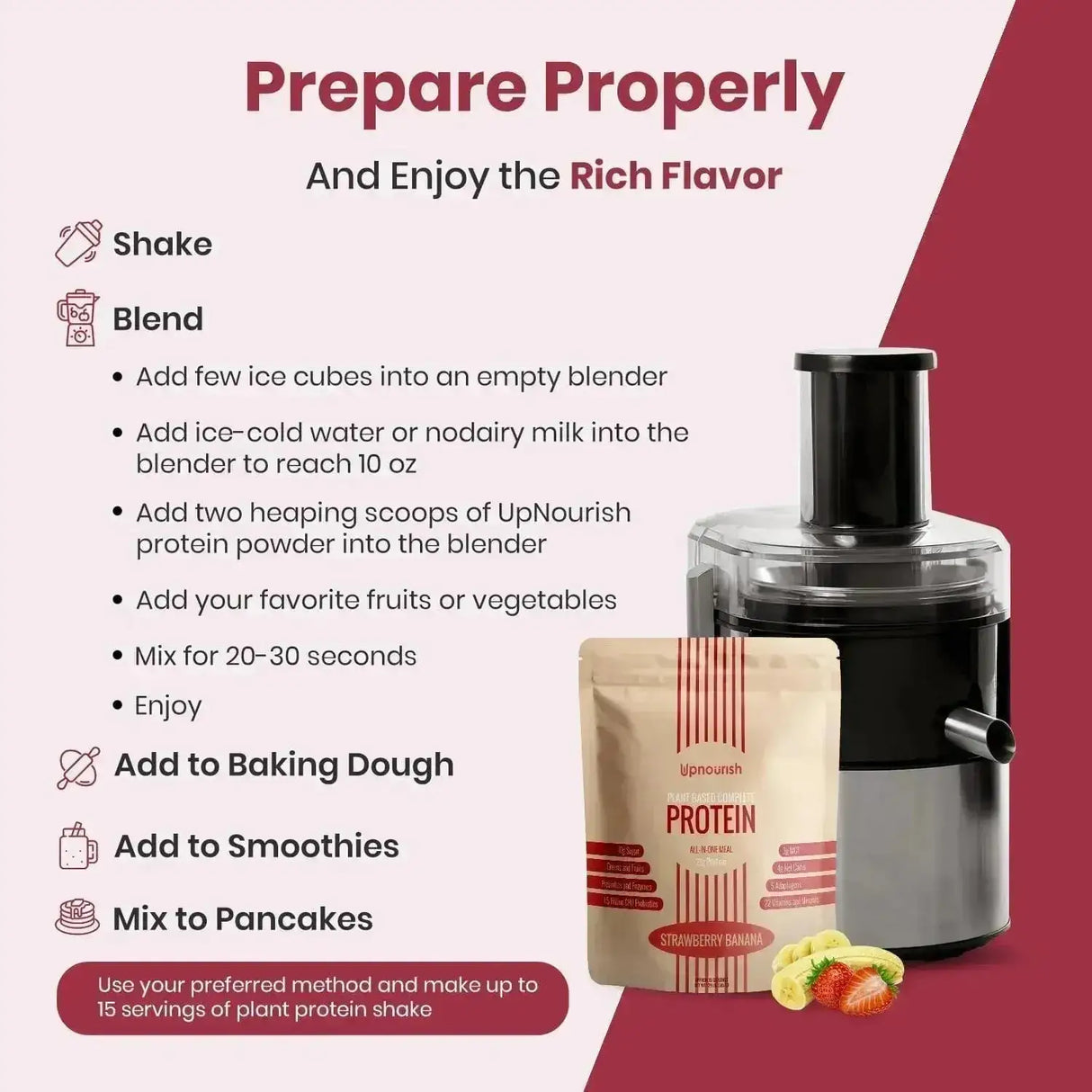 UPNOURISH - UpNourish Vegan Protein Powder Strawberry Banana 15 Servicios 600Gr. - The Red Vitamin MX - Suplementos Alimenticios - {{ shop.shopifyCountryName }}