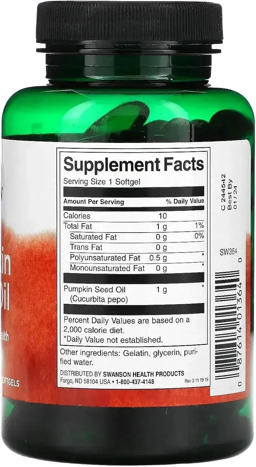 SWANSON - Swanson Pumpkin Seed Oil 1000Mg. 100 Capsulas Blandas - The Red Vitamin MX - Suplementos Alimenticios - {{ shop.shopifyCountryName }}