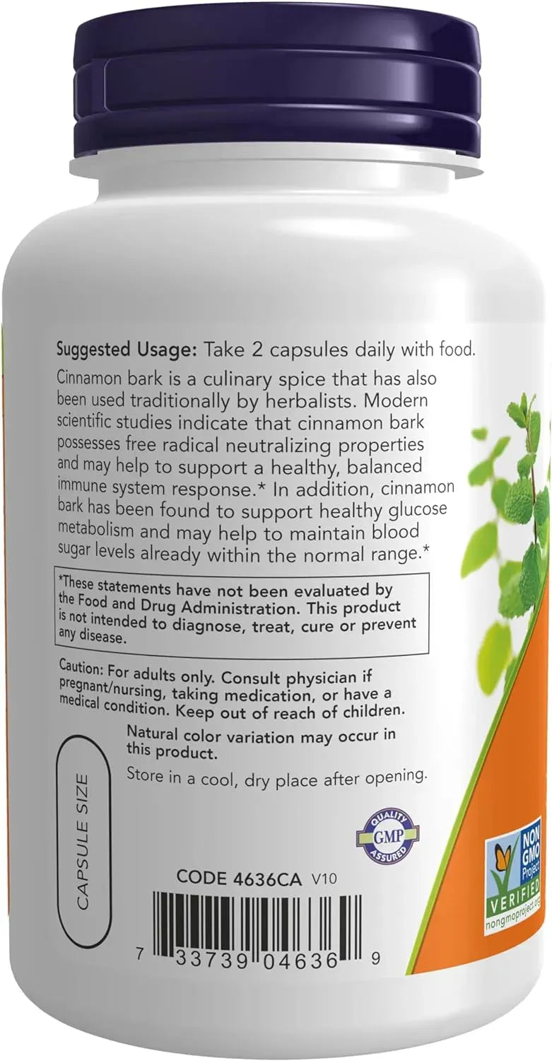 NOW SUPPLEMENTS - NOW Supplements Cinnamon Bark 600Mg. 120 Capsulas - The Red Vitamin MX - Suplementos Alimenticios - {{ shop.shopifyCountryName }}