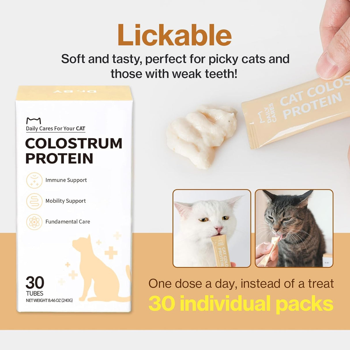 Dr.by Cat Colostrum Protein Cat Supplement Immune Support 30 Paquetes