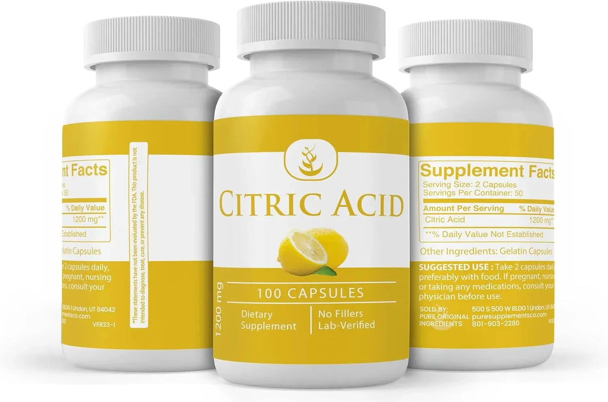 PURE ORIGINAL INGREDIENTS - Pure Original Ingredients Citric Acid 100 Capsulas - The Red Vitamin MX - Suplementos Alimenticios - {{ shop.shopifyCountryName }}