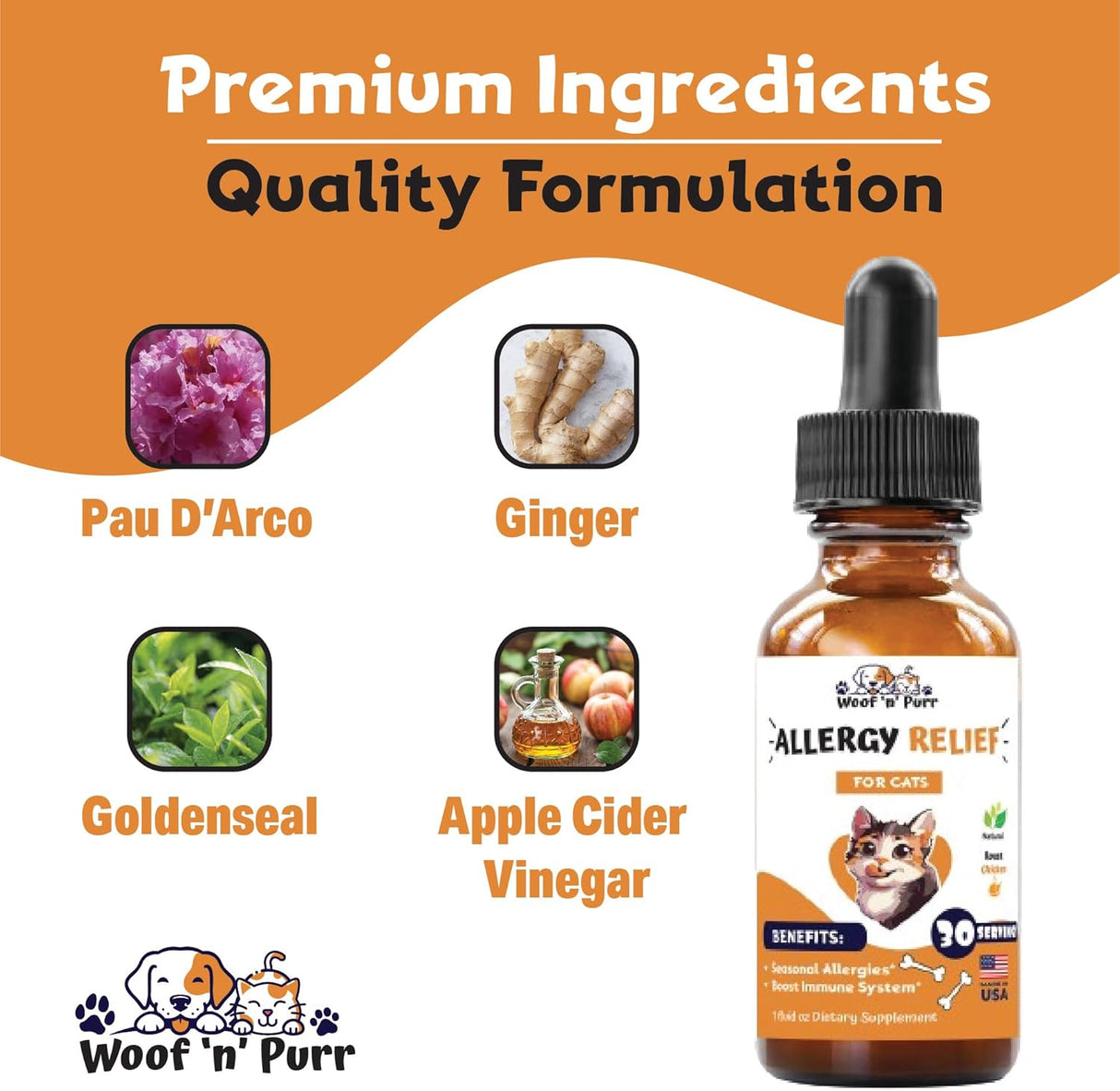 Woof 'n' Purr Natural Allergy Relief for Cats 1 Fl.Oz.