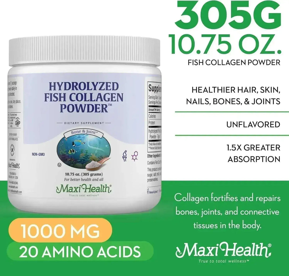 MAXI HEALTH - Maxi Health Marine Collagen Powder Unflavored 305Gr. - The Red Vitamin MX - Suplementos Alimenticios - {{ shop.shopifyCountryName }}
