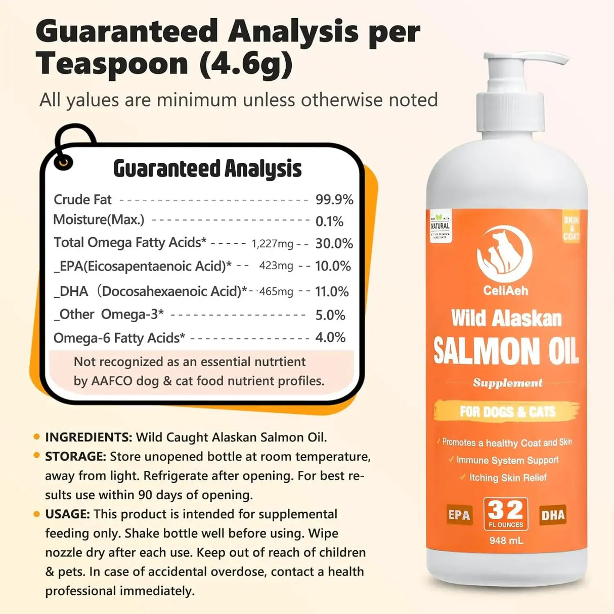 CELIAEH - CeliAeh Wild Salmon Oil for Dogs & Cats 32 Fl.Oz. - The Red Vitamin MX - Aceite De Pescado Para Perros - {{ shop.shopifyCountryName }}