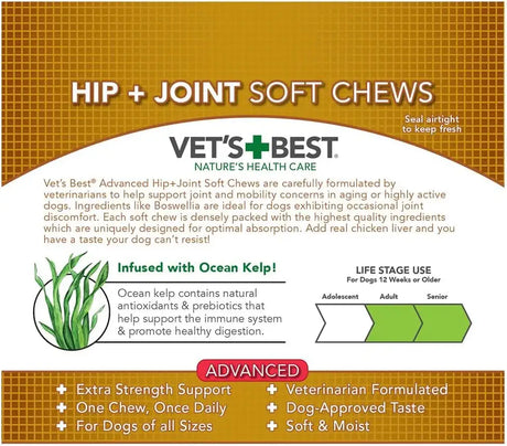 VET'S BEST - Vet's Best Advanced Hip & Joint Soft Chew 30 Masticables - The Red Vitamin MX - Cuidado De Cadera Y Articulaciones Para Perros - {{ shop.shopifyCountryName }}
