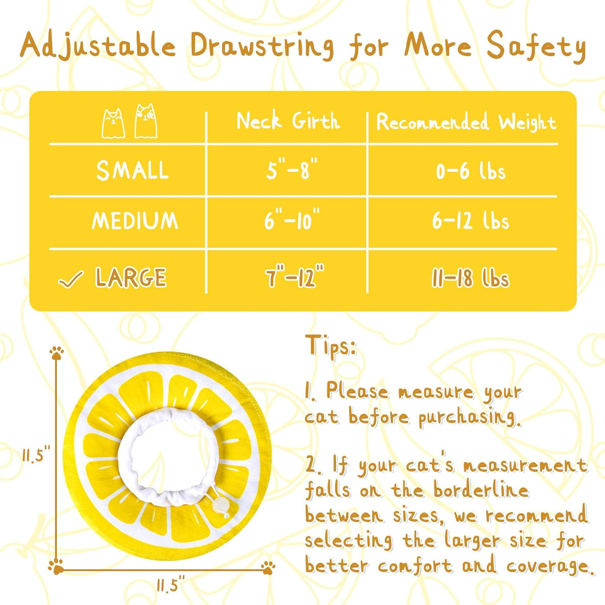 ANWA Adjustable Cat Cone Collar Soft Lemon Large